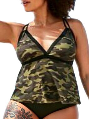 Swimsuits For All LOOP STRAP CAMOUFLAGE TANKINI TOP (top only) in Size 22